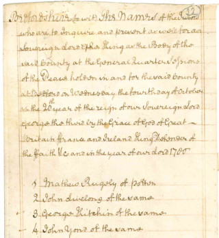 Jury list for Potton 1780 (Quarter Session Records 1780/22) | photo: Bedfordshire Archives and Records Service